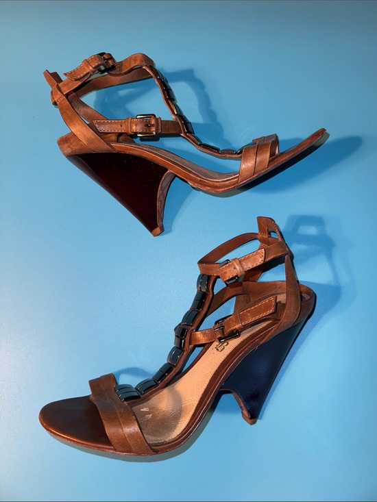 L.A.M.B. Shoes - L.A.M.B. Brown Genuine Leather Heels Strappy Sandals Size 9M